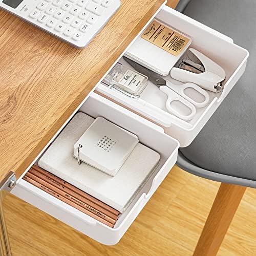 FRETONBA 2Pack Under Desk Drawer for Stationery, Adhesive Slide Out, Medium