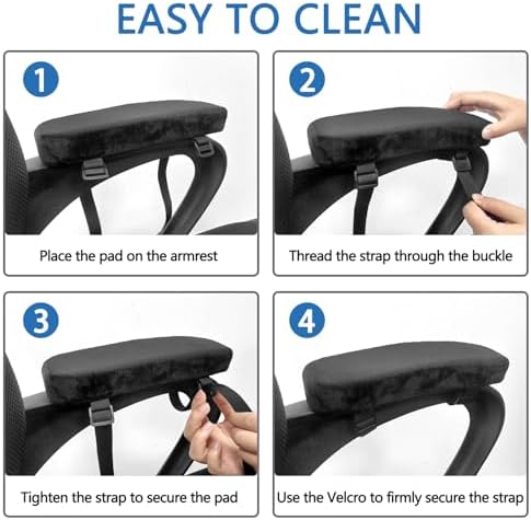 Office Chair Armrest Covers – Memory Foam Armrest Pads Ergonomic Forearm Support Pillow with Non-Slip Cushion for Office Chairs Gaming Chairs Wheelchairs (Black, Set of 2)