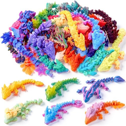 JOYIN 24 Pcs 3D Printed Articulated Mini Dragons, Flexible Crystal Dragon Fidget Toy Set, 3D Printed Animals for Party Favors, Classroom Prizes, Goodie Bag Fillers & Desk Decor