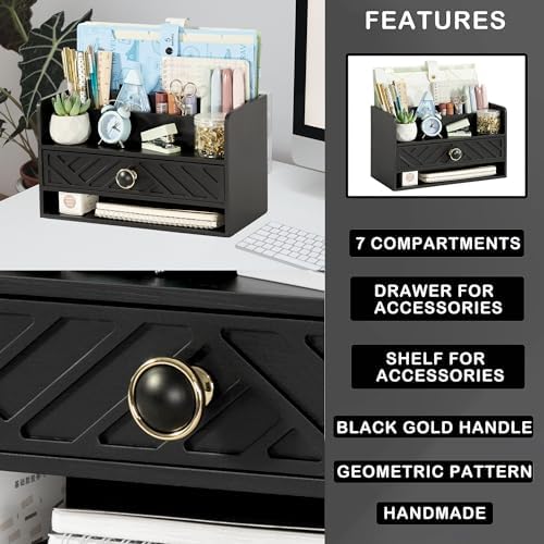 Desk Organizer with Drawer, Countertop Bill Mail Organizer and File Storage