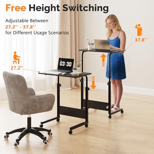 FCH Portable Computer Workstation, Standing Desk Adjustable Height, Small Computer Desk w/Rolling, Sit Stand Laptop Desk TV Tray for Bed Sofa Hospital Reading Eating, Black, 23.6"