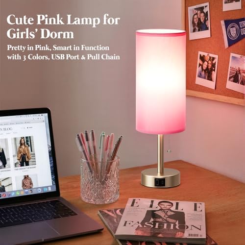 Pink Bedside Table Lamp for Bedroom - Small Nightstand Lamp for Girls