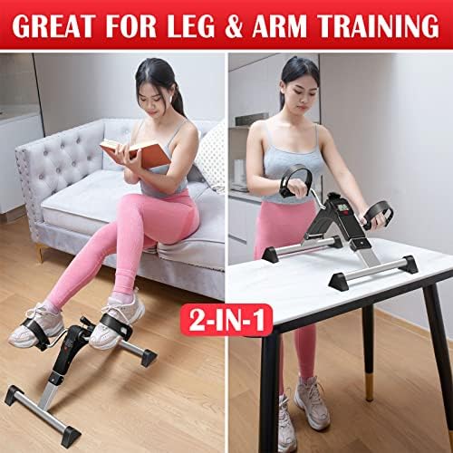TABEKE Under Desk Bike Pedal Exerciser, Fully Assembled Mini Exercise Bike for Leg and Arm Workouts, Foldable Desk Bike Peddler Machine for Seniors with Clear LCD Display & Adjustable Resistance