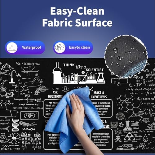 Science STEM Large Black Mouse Pad, Scientific Method Chart Doodle Desk Mat