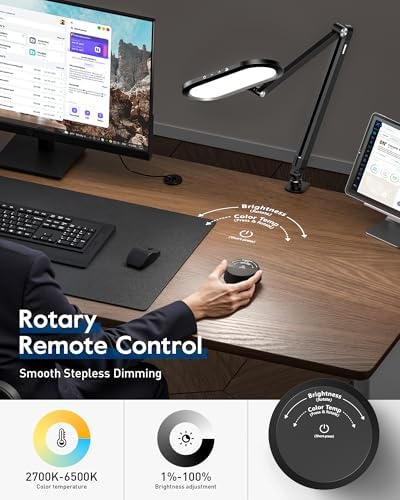 LitONES Dual-Side LED Desk Lamp with Clamp, Soft Light with Stepless Remote