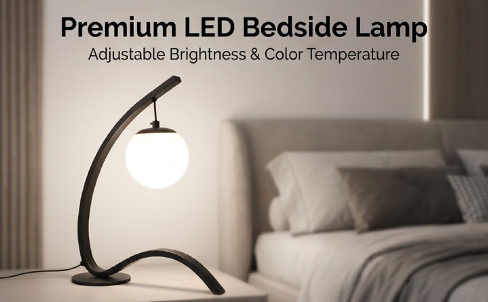 Fafeicy LED Bedside Lamp 3 Color Temps 3 Brightness Levels Anti Glare Desk Lamp for Bedroom Reading Home Office Iron PVC 13x5x16 inch (Black)