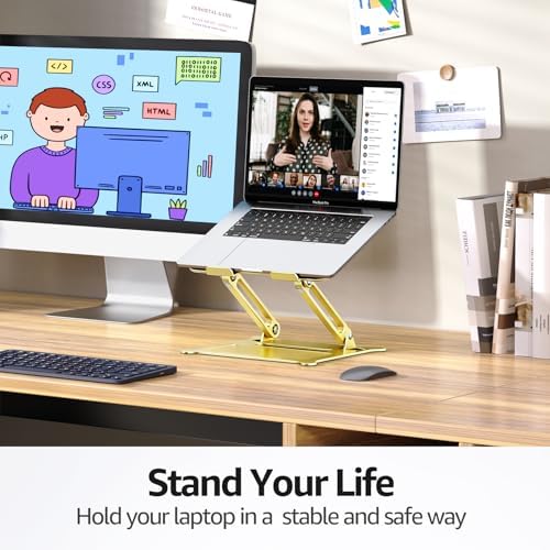 Urmust Adjustable Laptop Stand for Desk, 10-15.6“ Laptop Riser, Gold