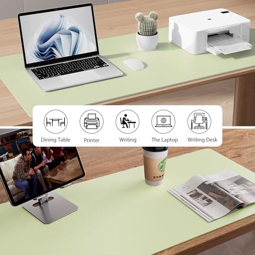 Aothia Faux Leather Desk Mat - Non-Slip PU Leather Desk Blotter, Waterproof Writing Surface, Large Desk Pad for Office & Home (Grass Green, 55" x 17")