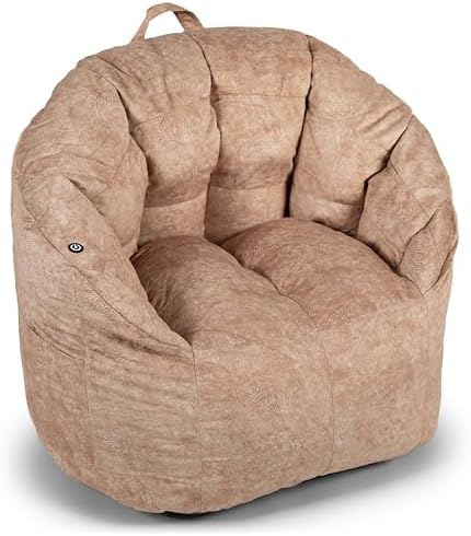 Big Joe Milano w/Vibe Vibrating Massage Bean Bag Chair for Kids, Teens, Adults, Caribou Hyde, Vegan Suede, Lightweight Seat for Reading Nook and Gaming, 2.5 Foot Refillable