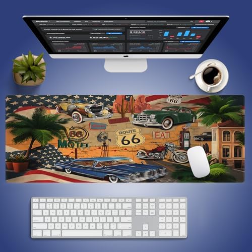 Historic Route 66 Celebration Large Mouse Pad, Vintage Americana Desk Mat