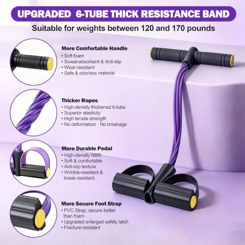 Foot Pedal Resistance Bands with Handles, 6-Tube Multifunction Elastic Yoga Exercise Bands, Home Gym Fitness Equipment for Women & Men to Abs, Core, Leg, Arm, Waist Workout