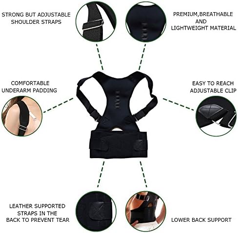 MOHUACHI Thoracic Back Brace Posture Corrector- Magnetic Lumbar Back Support Belt-Back Pain Relief, Improve Thoracic Kyphosis, for Lower and Upper Back Pain Men & Women (Black, Medium)