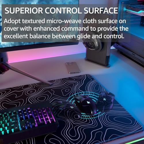 KTRIO Large Gaming Mouse Pad, 31.5 x 15.7 in, Black Topographic, XXL