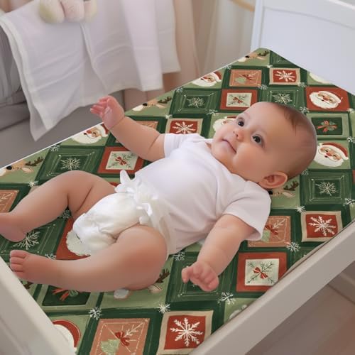 Christmas Theme Deer Snowflakes Winter Holiday Pattern Baby Changing Pad Cover, Unisex Christmas Nursery Diaper Changing Table Pad Mat Sheet for Boys Girls-16x32