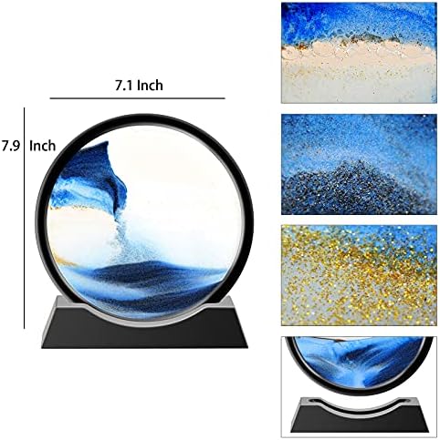TKTM Liquid Motion Sandscape Round Moving Sand Art Sensory Toy Fidget Home Office Desktop Decoration (Blue, 7-in)