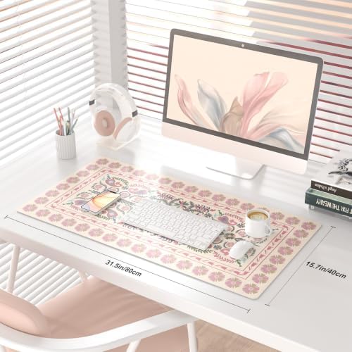 QIYI PU Leather Large Mouse Pad, Waterproof Desk Mat, 31.5" x 15.7", Suzani