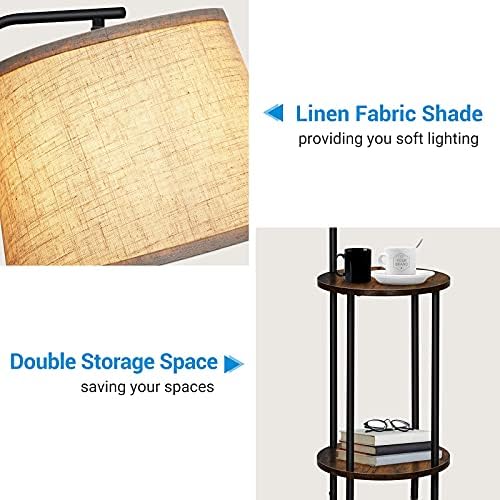 DEWENWILS Floor Lamp with Table, Wooden Nightstand, Farmhouse