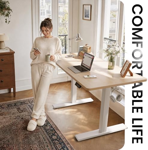 CubiCubi 48 x 24 Electric One-Piece Standing Desk, Maple