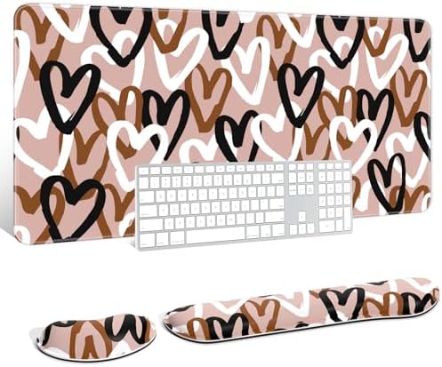 Auhoahsil Large Mouse Pad with Wrist Rests for Keyboard & Mouse, Thick Soft Ergonomic Memory Foam Wrist Supports, Big & Long Desk Mat 35.5 x 15.7 in, for Office Gaming Computer, Brown Heart