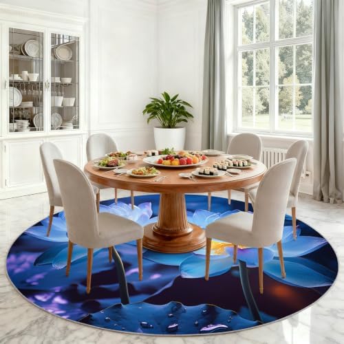 Lotus Round Area Rug - 5ft 3D Floral Round Rug for Living Room, Dreamy Floral Circle Rugs Washable Soft Non-Slip Carpet for Bathroom Bedside Sofa Coffee Table Decor Mat