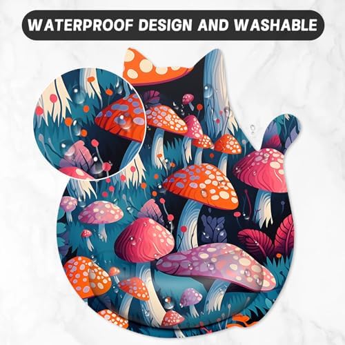 Ergonomic Mouse Pad with Wrist Rest, Cute Cat Memory Foam Padded Pain Relief Non-Slip Wrist Support Mouse Mat for Gaming Work Computer Laptop, Funny Office Supplies Desk Accessory, Mushrooms