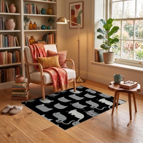 3'x5' Midnight Black Cat with Silver Accents Ultra-Soft Throw Mat