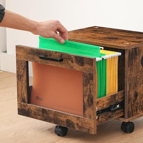 HOOBRO File Cabinet, Rolling File Cart, Under Desk Small Filing Cabinet, File Organizer Box, Home Office File Basket with Drawer for A4, Letter Files, Rustic Brown and Black BF11WJ01G1