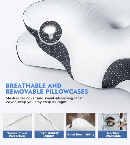Osteo Sustained Cervical Health Neck Pillow, Contour Zoned Design Ergonomic Pillow for Pain Relief, No-Temperature Affected Memory Foam Pillows, Cooling Pillow Support Side, Back, Stomach Sleeper
