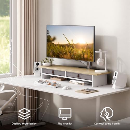 Fenge 35 Inch Monitor Stand with Drawer Storage, Computer Riser for Desk