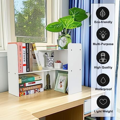 PAG-Mass Desktop Bookshelf Freestanding Wooden Countertop Bookcase Accessories Organizer Display Rack Dorm Desk Storage Shelf