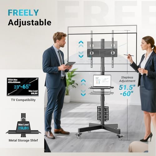 BONTEC Rolling TV Stand with Pegboard Storage for 32–65 Inch TVs, Black