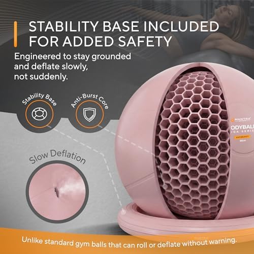 Yoga Ball Chair for Office Desk with Base - Ergonomic Balance & Stability Exercise Ball Seat for Adults - Active Sitting for Posture, Core & Back Pain Relief, Home Gym, Therapy, Pump
