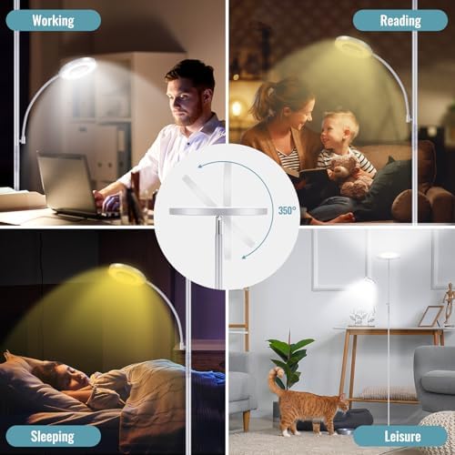 marctronic Silver Gray Floor Lamp, 42W 4000LM Super Bright LED Lamp with Reading Light for Living Room Bedroom Office, Dimmable Standing Lamp with Remote & Touch Control