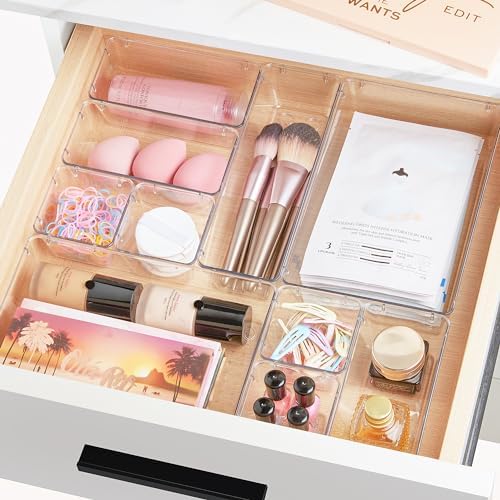 Vtopmart 15 PCS Clear Plastic Drawer Organizers Set, Vanity Organizer Trays