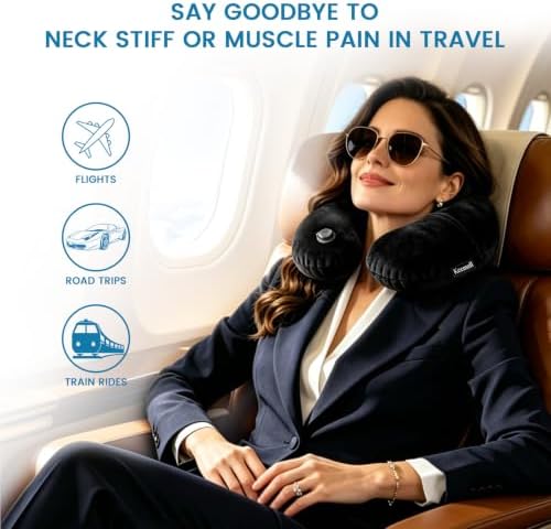 Keemall Portable Inflatable Travel Neck Pillow for Airplane, Car & Office