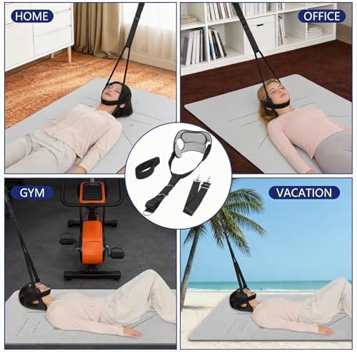 Neck Decompression Hammock, Cervical Neck Traction Device with Ear Holes, Adjustable Portable Neck Stretcher for Neck Tension Relief, Home Office Travel Use