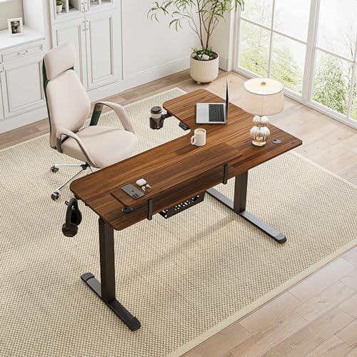 EUREKA ERGONOMIC Standing Desk Electric Adjustable Height (61"x43") Computer Desk with Keyboard Tray, Sit Stand Desk L Shaped Desk for Work/Home Office,Dual Motor,Memory Presets,2 USB/RGB,Walnut/Left
