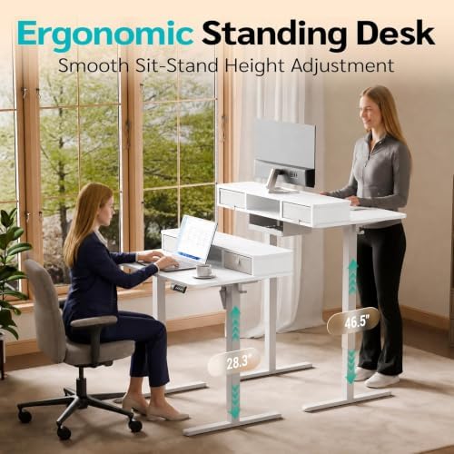 40" x 24" Electric Standing Desk with Dual Drawers, White