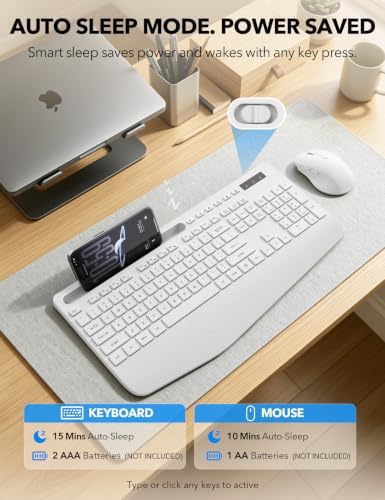 Wireless Keyboard and Mouse Combo - Full-Sized Ergonomic Keyboard