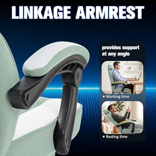 Gaming Chair with Footrest, Fabric Gaming Chair for Adults with Massage Lumbar Support, High Back Ergonomic Computer Chair, Pocket Spring Cushion, 150°Reclining & Linkage Armrests, Green