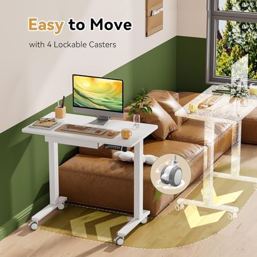 Gibbon Mounts 35” Rolling Standing Desk with Drawer & Wheels, White