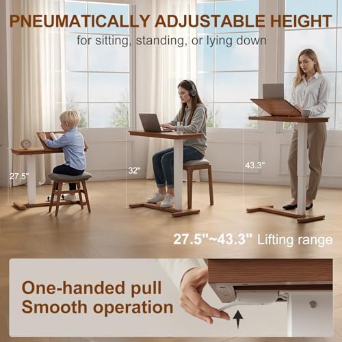 Muwuele Solid Wood Overbed Bedside Table with Wheels, Adjustable Medical Tilt Top Hospital Bed Table Over The Bed, Rolling Laptop Desk, Mobile Standing Desk for Hospital and Home Use (Walnut)