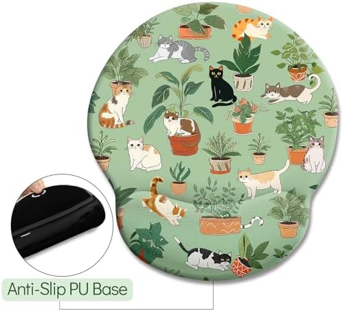 LIMKRIAN Cat Ergonomic Mouse Pad with Wrist Rest, Green Computer Mouse Pad