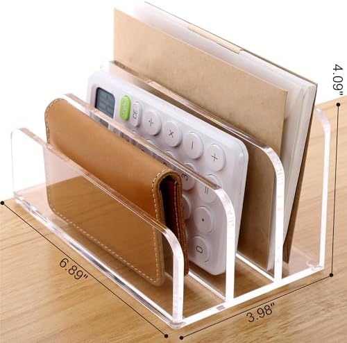 SANRUI Clear Acrylic Mail File Organizer Sorters for Desk, 3 slot Laddered