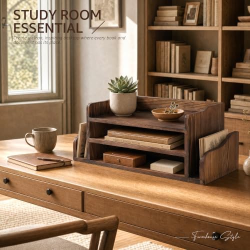 Wood Desk Organizer: File Organizer for Office Desk, Vintage Brown