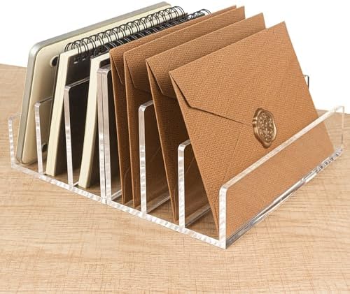 Acrylic Mail Organizer File Sorters for Desk,3-Section Laddered Desktop Vertical Letter Holder,Desk Organizer Workspace Organizer