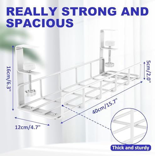Under Desk Cable Management Tray No Drill Steel Rack White