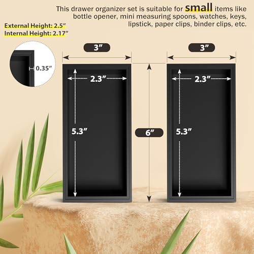 Bamboo Kitchen Drawer Organizer, 2-Pack, 6" x 3" x 2.5", Black