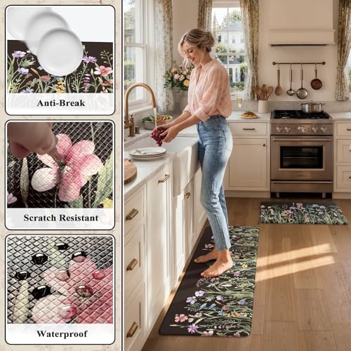 KIMODE Anti Fatigue Mats for Kitchen Floor, Farmhouse Floral Kitchen Rugs