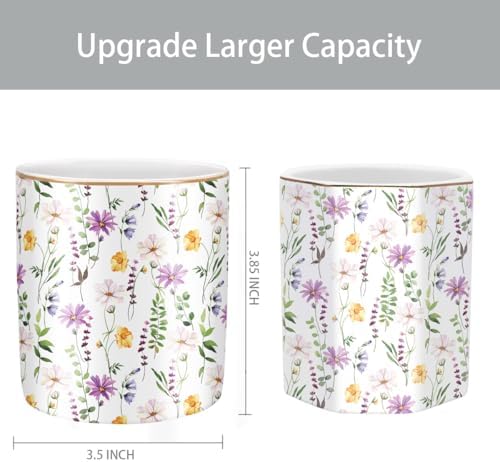Large Capacity FLoral Pen Holder for Desk, Ceramic Pencil Holder Pen Cup Marker Holder Makeup Brush Holder, Desk Accessories & Workspace Organizers for Home, Office, Colored